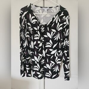 Liz Claiborne Floral Black And Purple Long Sleeve Blouse Womens XL NWOT
